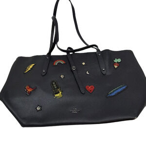 Coach Market Tote with Patches Black Pebbled Leather Tote Bag